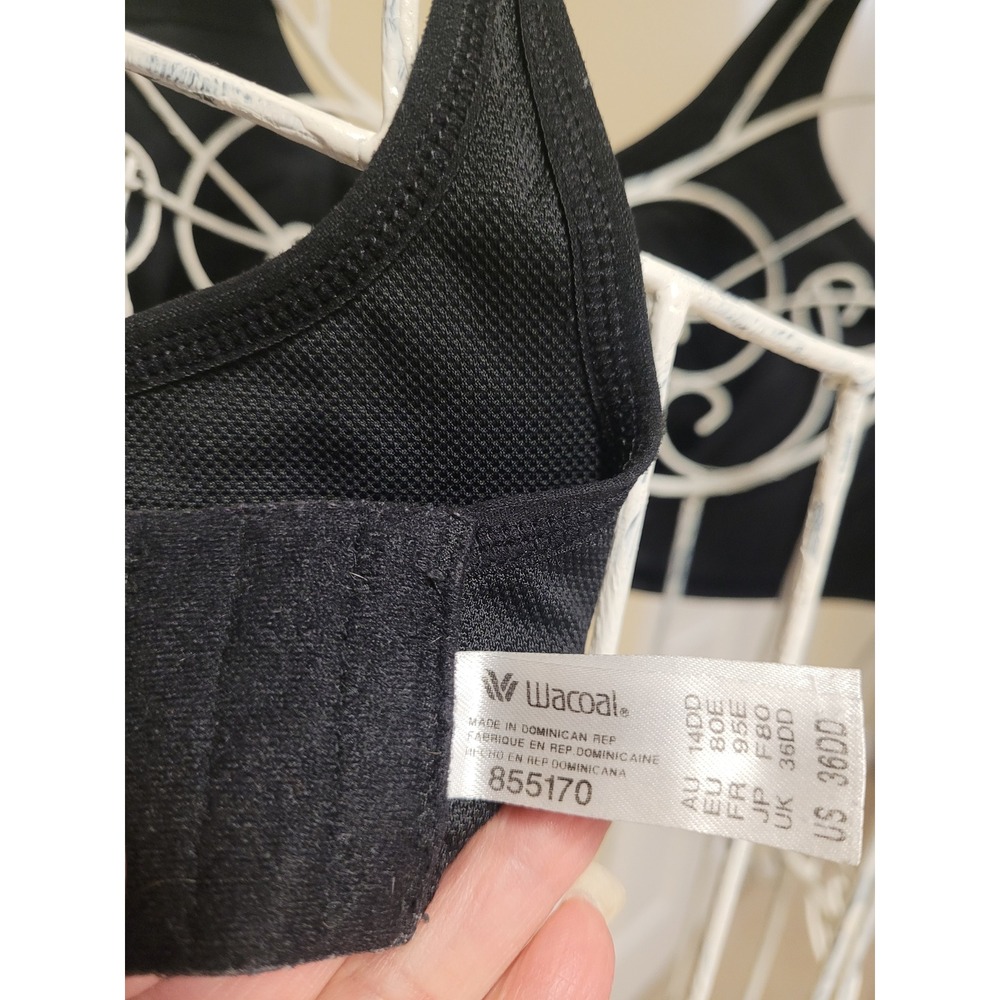 Wacoal Black Full Support Sports Bra UnderWire Adjustable Straps Comfort Sz 36DD - Picture 5 of 6